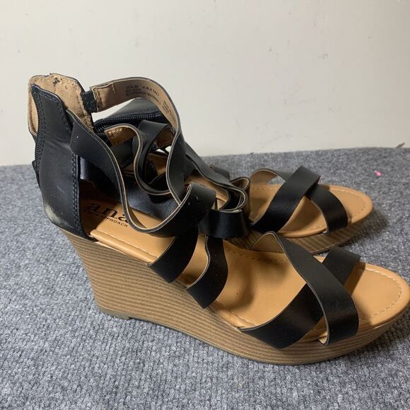 Anna Shoes - Anna Women’s Sandals Size 9.5 M Style 057–6059 Black Wedge